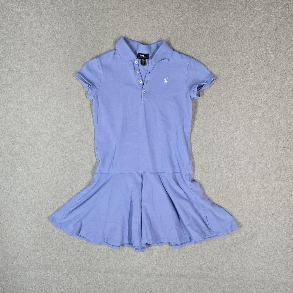 Polo Ralph Lauren Girls Dress L Blue Polo Fit & Flare Logo Embroidered Preppy